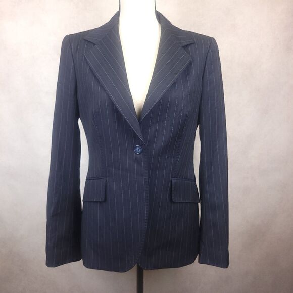 Massimo Dutti Black Vertical Stripe One Button Blazer Size 42/32 - Picture 1 of 15